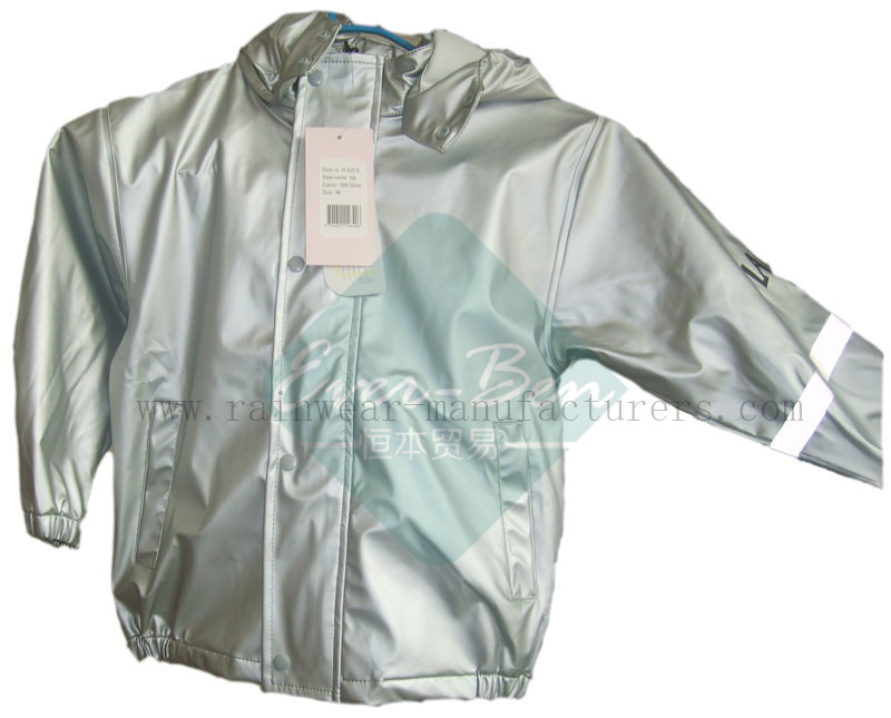 China silver PU toddler rain gear manufactory